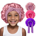 Kids Satin Sleep Bonnet 3-Pack - Adjustable Hair Care Cap