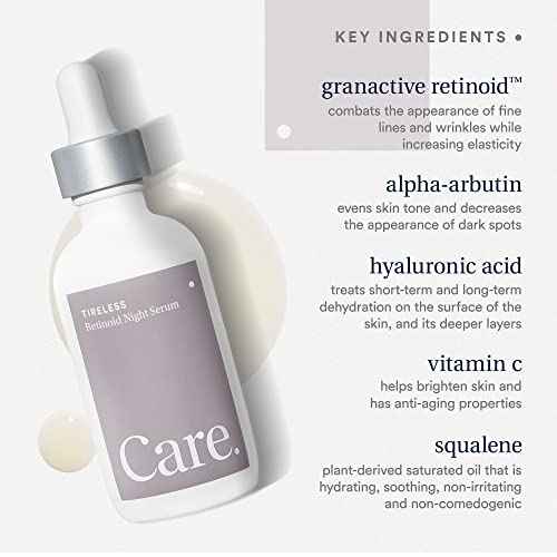 Care Skincare - Tireless Retinoid Serum for Face, Paraben-Free Vegan Night Serum with Hyaluronic Acid, Squalane, and Granactive Retinoid, Improves Dark Spots and Promotes Cell Renewal (1 oz)
