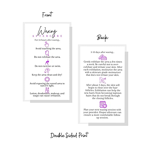 Boutique Marketing LLC Waxing Aftercare Cards | 50 Pack | Size 2 x 3.5¡± inches Business Card Size | Hair Removal Aftercare Kit | White with Purple Design