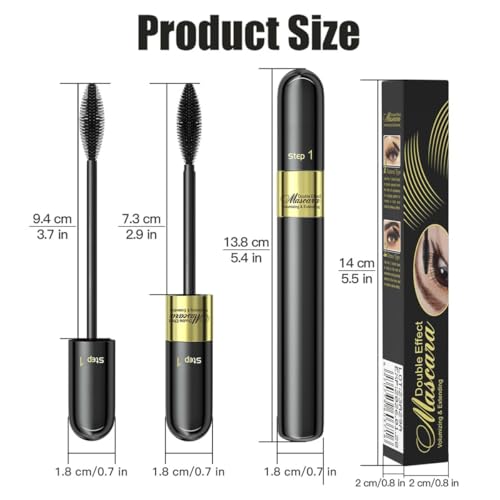 Telescopic Tubing Mascara, 2 in 1 Vibely Long-Lasting Waterproof & Smudge-Proof 4D Silk Fiber, Volume and Length Black No Flaking and No Clumping (Pack of 1)