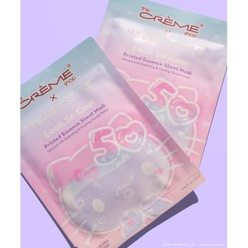 The Cr?me Shop x Hello Kitty Look So Cool Printed Essence Sheet Mask, Infused with Hydrating and Cooling Glacial Water, Korean Face Mask - 50th Year Anniversary Limited Edition (Pack of 12)