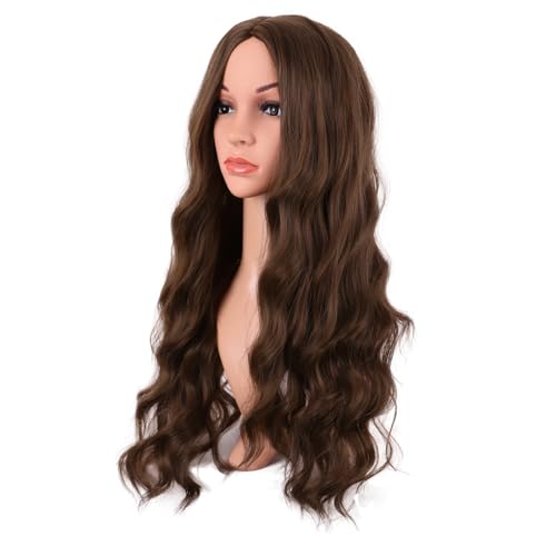 MapofBeauty 28 Inch Curly Brown Wig with Middle Part