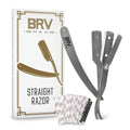BRV MEN Professional Straight Edge Barber Razor w/ 100 Single Edge Razor Blades | Straight Razors for Men | Barbershop Accessories | Mens Shaving Knife & Shavette - Silver