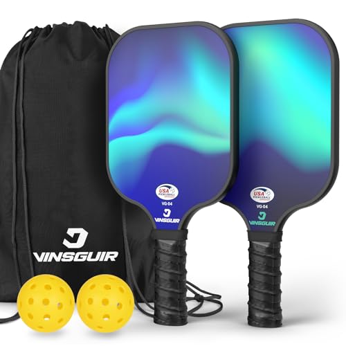 VINSGUIR Pickleball Paddles, Fiberglass Pickleball Paddles Set of 2, Lightweight Pickleball Rackets with Pickleball Carrying Bag, Pickleball Gifts for Beginners & Pros