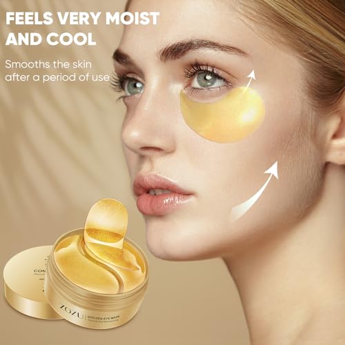 Aero Zen 24K Gold Under Eye Patches-120 Pcs,Eye Mask Pure Gold Anti-Aging Collagen Hyaluronic Acid Under Eye Mask for Dark Circles, Puffiness & Wrinkles Refresh Your Skin（Gold）