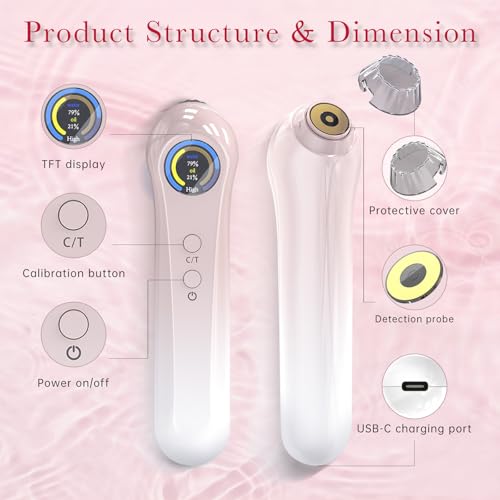 Amifiy Portable Skin Hydration Tester - Digital Moisture & Oil Meter for Face & Body