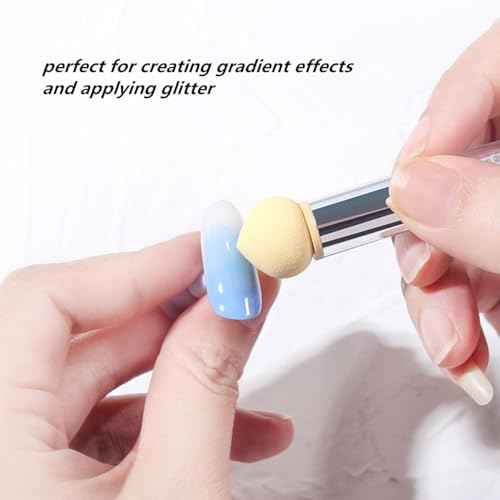 Resin Nail Art Palette with UV Gel Gradient Sponges Pens (White Handle, 4 Pcs Replacement Head), Nail Sponges for Ombre Double Head Brush for Nail Art Manicure DIY Tools