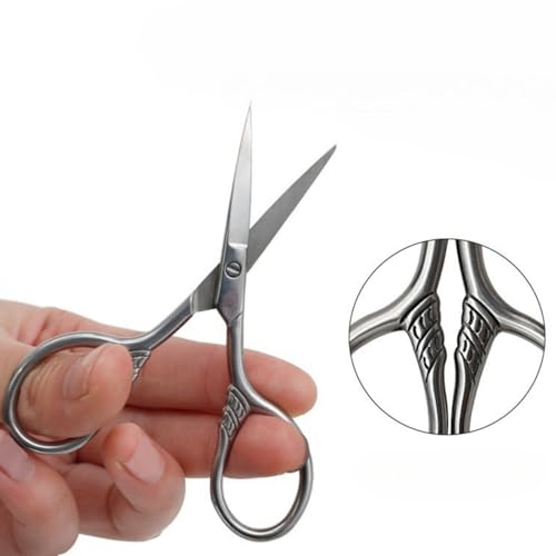 Facial Hair Small Grooming Scissors Tool Kit, Silver Stainless Steel Beauty Grooming Scissors for Men Women, with Synthetic Leather Case, for Beard, Moustache, Eyebrows, Nose, Ear Trimming(2 Pcs)