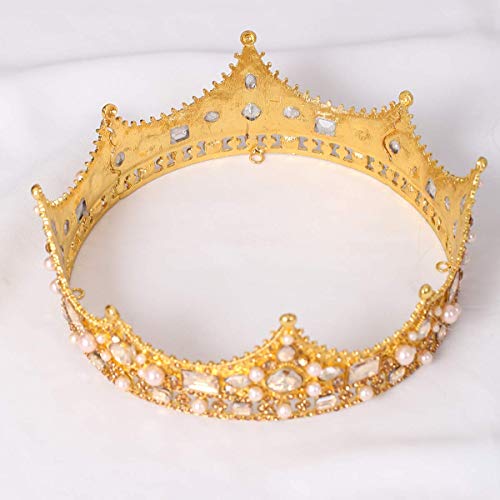 FORSEVEN King Crown for Men - Crystal Pearl Wedding Tiara