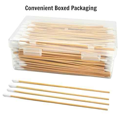 400 PCS 6 Inch Long Cotton Swabs in Storage Box - Cotton Swabs with Wooden Sticks, Lint Free, Highly Absorbent Single Tipped Applicators for Makeup, Household Cleaning, Art & Craft