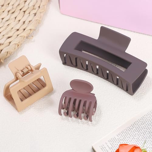 15Pcs Matte Nonslip Hair Claw Clips- Large Rectangle Claw Clips for Thick Hair Small Square Claw Clips Small Hair Clips for Thin Hair Accessories for Women and Girls