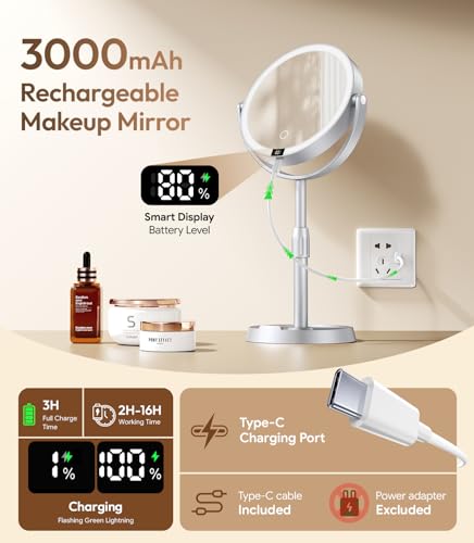 Glowtop 7" Lighted Makeup Mirror with 1X/20X Magnification