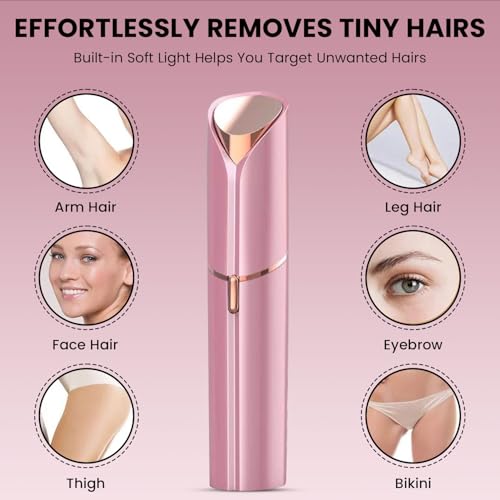 Facial Hair Remover for Women ? Electric Face Razor with Light, Hair Removal for Upper Lip, Chin & Cheeks ? Color Rose Red