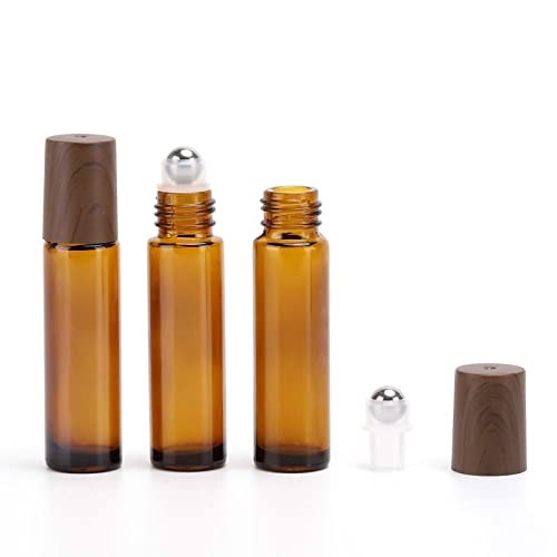 12 Pack Amber Glass Roller Bottles - 10ml Essential Oil & Perfume