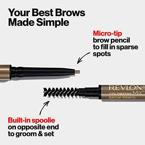 Revlon ColorStay Micro Eyebrow Pencil with Built In Spoolie Brush, Infused with Argan and Marula Oil, Waterproof, Smudgeproof, 456 Dark Brown, 0.003 oz