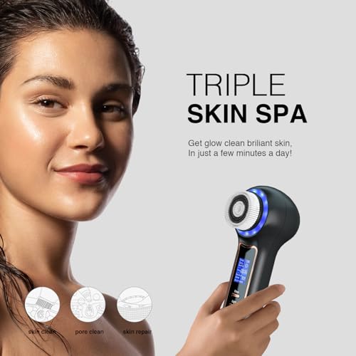 Umickoo Black Rechargeable Rotating Face Scrubber with Blackhead Removal - Waterproof, 3-in-1 Skin Care Device