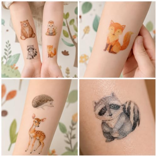 96PCS Woodland Animal Temporary Tattoos for Kids & Adults