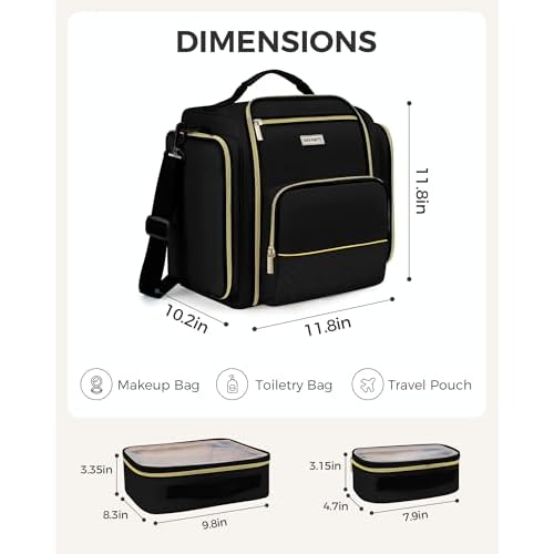 Large Travel Makeup Bag - Cosmetic Organizer with 4 Removable Inner Pockets, Multi-functional Toiletry Bag for Accessories & Brushes, Women's Beauty Case, Black