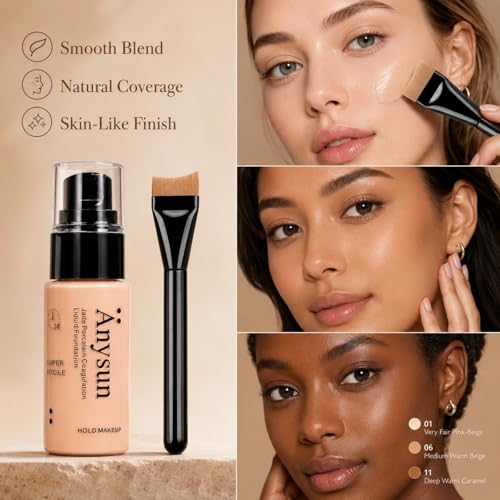 MooGlamor Full Coverage Liquid Foundation #03 Peach Beige with Built-In Brush