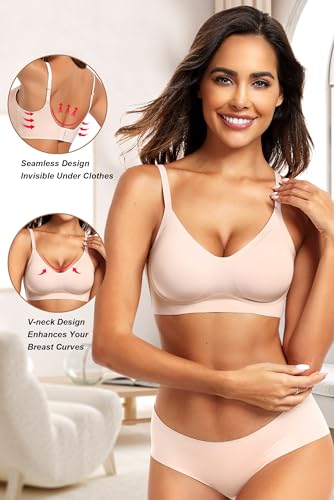 Vertvie Womens Seamless Bra No Underwire Comfort Push Up Bras Buttery Soft Wireless Bralette Full Coverage Sport Everyday Bra(Skin,Small)