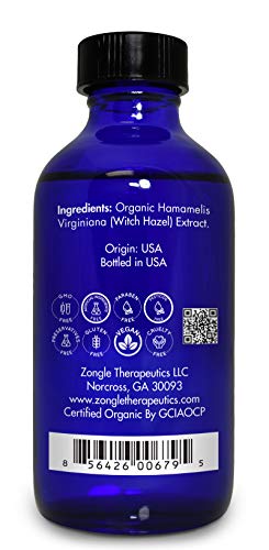 Organic Witch Hazel by Zongle, 4 OZ – 100% Pure Natural for Face, Acne, Butt, Skin, Scalp, Hair, Body