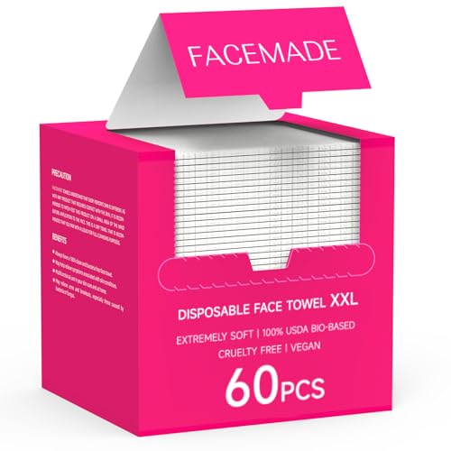 FACEMADE XXL Disposable Face Towels 60ct, 12x12 – Soft & Lint-Free