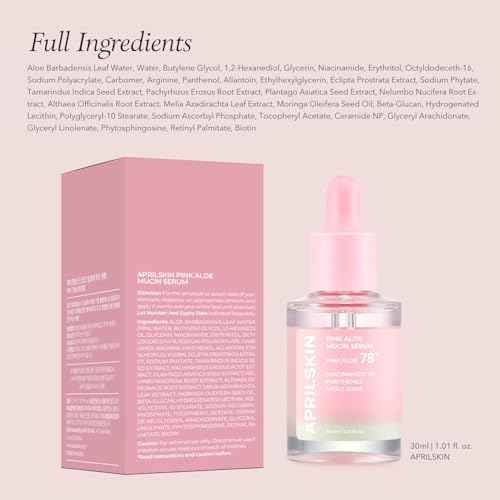 APRILSKIN Pink Aloe Mucin Serum 1.01 fl.oz (30ml) Hydrating 78% Jeju Aloe Mucin Formula with Non-Sticky Finish for a Glass Glow Look, Korean Skincare