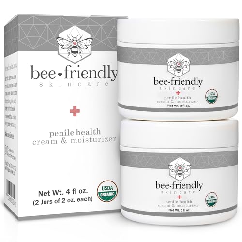 BeeFriendly Organic Penile Health Creme, USDA Certified Cream, Natural Moisturizer Aids With Dry, Chafed, Itchy, Irritated & Sensitive Male Skin, 4 oz - (2 Jars in a box)