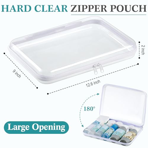 Sanwuta 4 Pcs Clear Hard Zipper Case with Handle Office Storage Cases Hard Plastic Pouches Transparent Bins for Crafts, Snacks, Cosmetics, Puzzles(12.6 x 9 x 2 Inches,White)