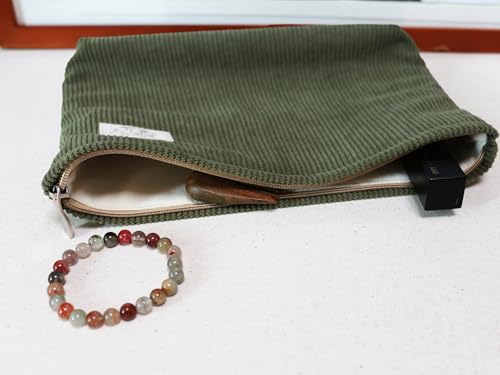 Corduroy Makeup Bag with Compartment, 8.5" Cosmetic Organizer