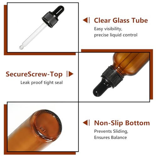 80 Pack 1oz Amber Glass Dropper Bottles, Leakproof 30ml