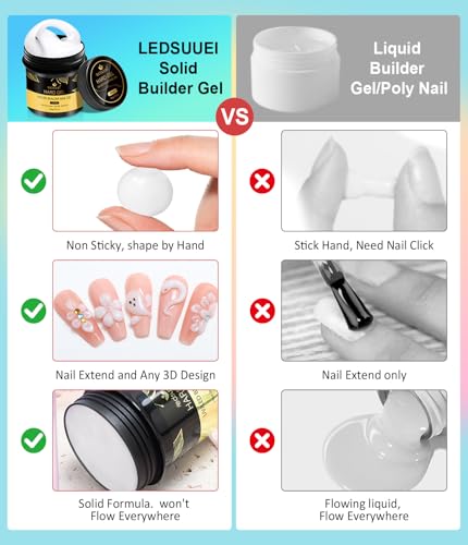 LEDSUUEI 100ml White Solid Builder Gel for Nails - 3D Sculpting & Extension