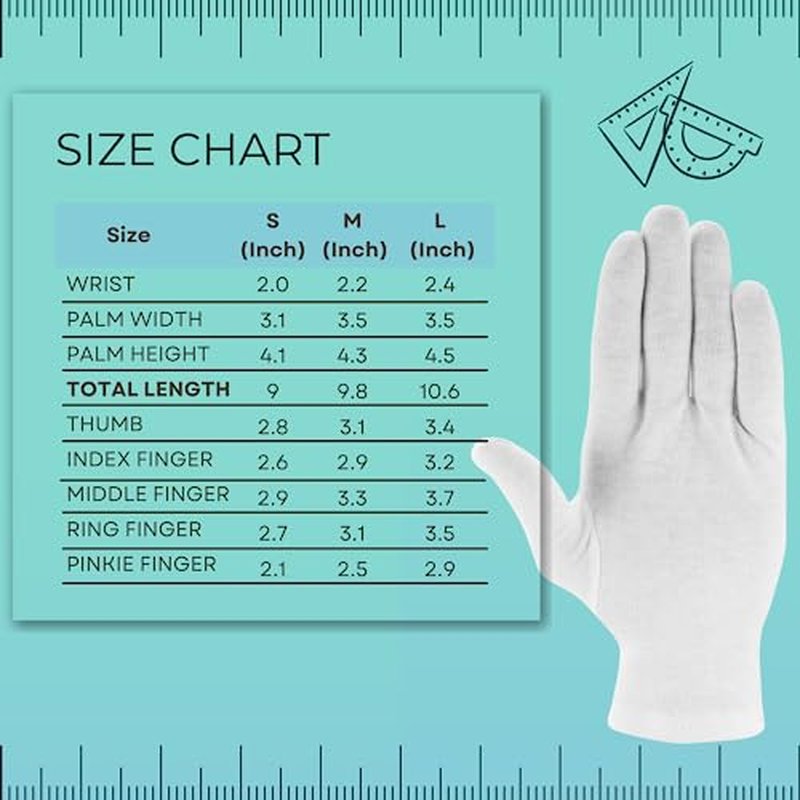 100% Cotton Gloves for Dry Hands & Sleeping (12 Pairs, Size L)