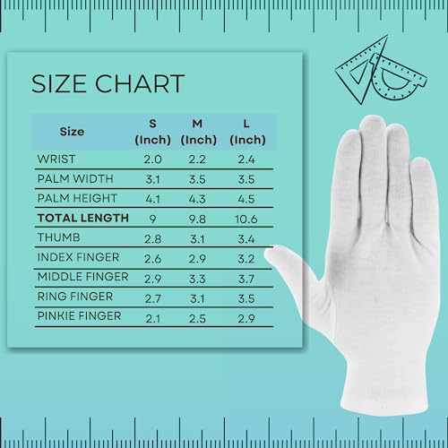 ANSMIO 2 Pairs Cotton Gloves, White Gloves for Dry Hands, Cotton Gloves for Sleeping, Moisturizing Night Gloves, White Gloves 100% Cotton, Size L (2 Pairs)