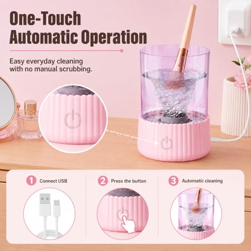 Electric Makeup Brush Cleaner with Silicone Pad - Portable, USB