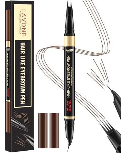 LAVONE 2-in-1 Eyebrow Pen with 4-Tip Microblading & Curved Brow Pencil