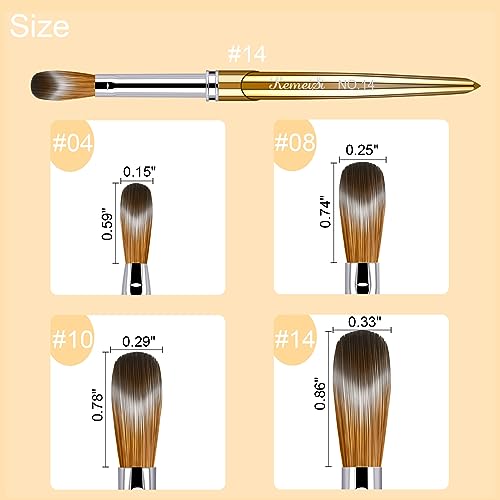 KEMEISI 4-Pack Gold Kolinsky Acrylic Nail Brushes Set - Professional Manicure Tools