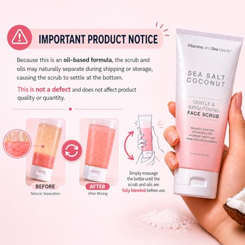Sea Salt & Coconut Face Scrub Exfoliator – 5.1 oz