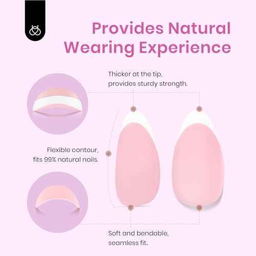 Beetles French Tips Press On Nails: 224 Pcs Pink French Tip Nails Short Almond Fake Nail Tips, Soft Gel Nail False Nails No Need to File DIY Art Design Gifts for Women