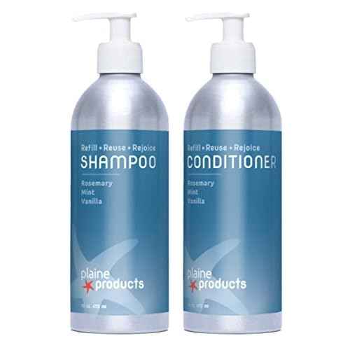 Plaine Products Eco-Friendly Shampoo and Conditioner - Rosemary, Mint, Vanilla - Sulfate Free, 16 oz (Refillable Bottles with Pumps)