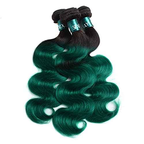 Ombre Green 1 Bundle Hair Ombre 1B/Green Color Body Wave Hair Bundles Unprocessed Virgin Human Hair Extensions for Women (18", 1B/Green)
