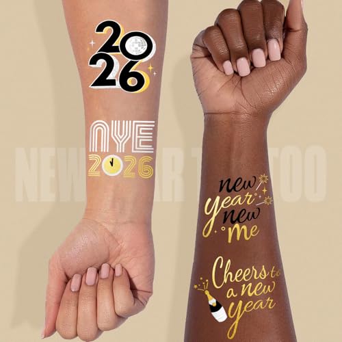 2026 NYE Glitter Temporary Tattoos - 40 Designs, Waterproof Party Favors