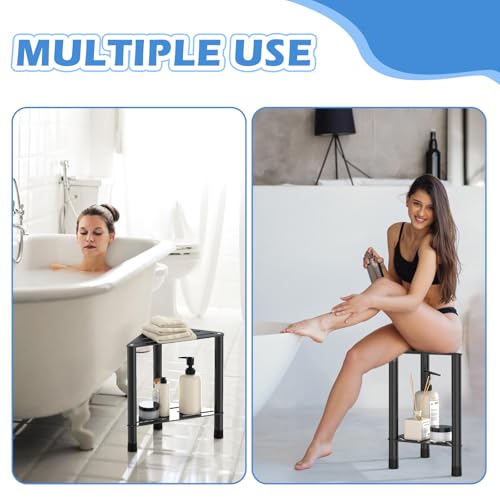 Corner Shower Stool with Storage Shelf - Stainless Steel