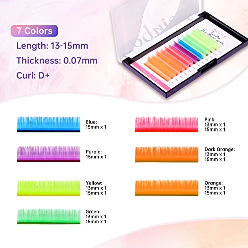 Beauty7 Colored Lash Extensions 13mm-15mm D+ Curl Rainbow Lashes