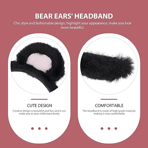 CALLARON Bear Ear Headband for Women, Cute Bear Hairband with Bear Ears Headwear Face Wash Headband Cartoon Cosplay Party Costume Hair Accessories for Adults Kids(Black Pink)