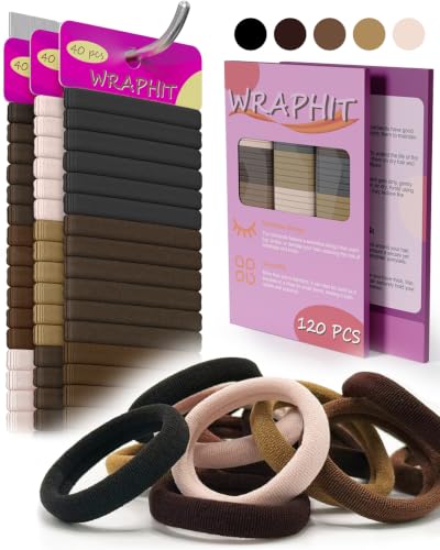 Wraphit 120PCS No Damage Snag-Free Hair Ties for Thick Hair - Classic 5 Colors