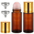 2 Pack 1.7oz Amber Glass Roll-On Bottles with Rose Quartz Roller for Essential Oils & Skincare