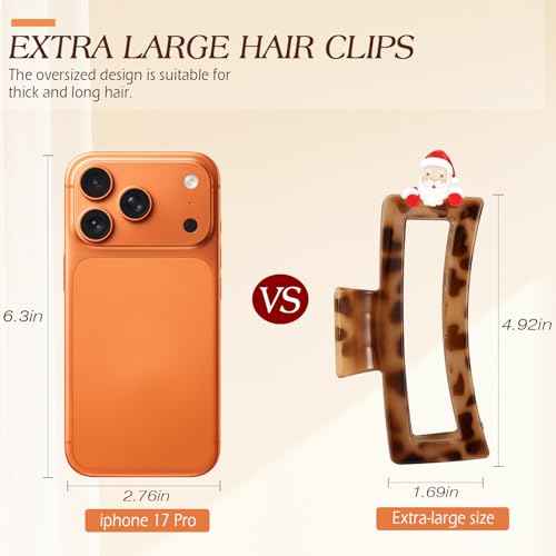 4 PCS 5 Inch Extra Large Claw Clips for Women, Tortoise Shell Jumbo Claw Clips for Thick Long Curly Hair, Rectangle Strong Hold Hair Clip, Non-slip Square Durable Hair Accessories, Christmas Gifts