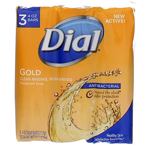 Dial Antibacterial Deodorant Soap, Gold, 4 Ounce, 3 Bars (Pack of 4)