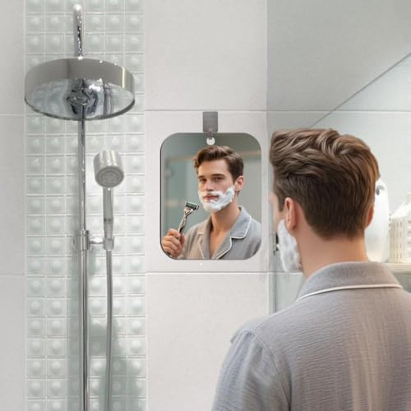Fogless Shower Mirror for Shaving – 9.4"x7.4" Shatterproof with Hook